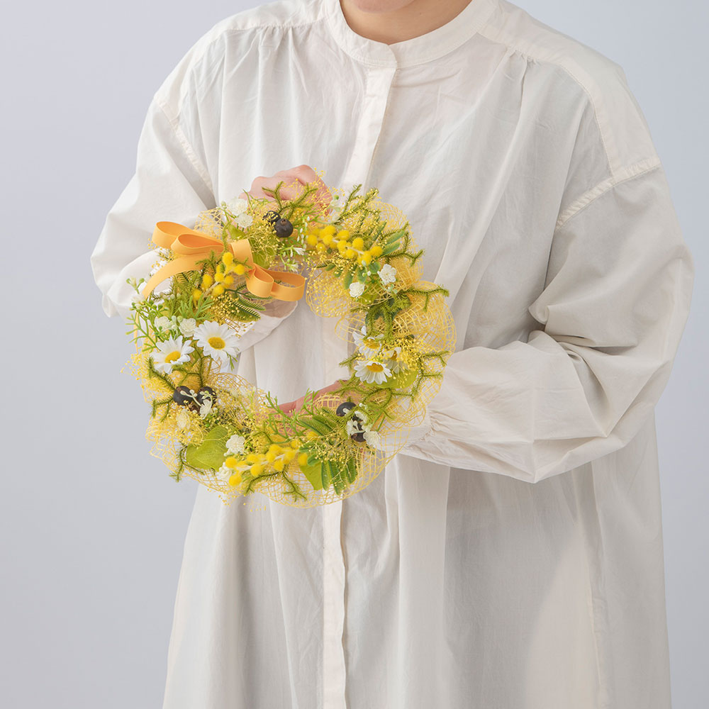 プリザーブド＆アーティシャルフラワーリース「ジョーヌ・ミモザ」