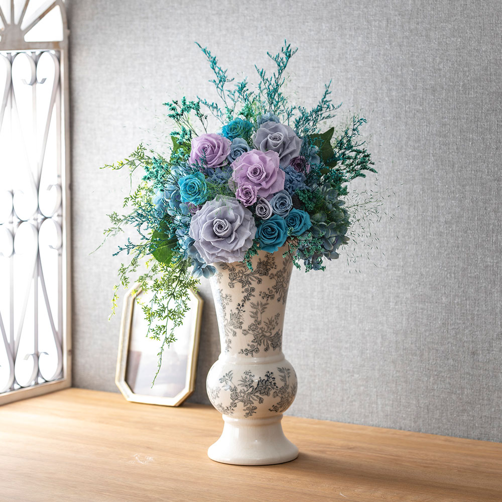 デザイナーズ プリザーブド＆アーティフィシャルフラワーアレンジメント「ブルーセレナーデ」