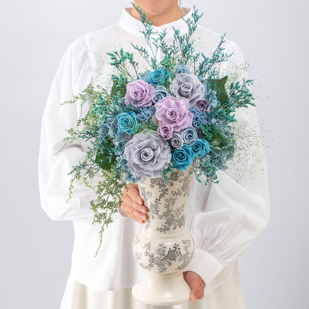 デザイナーズ プリザーブド＆アーティフィシャルフラワーアレンジメント「ブルーセレナーデ」