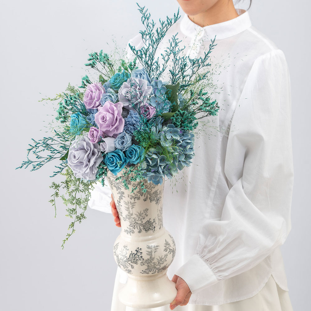 デザイナーズ プリザーブド＆アーティフィシャルフラワーアレンジメント「ブルーセレナーデ」