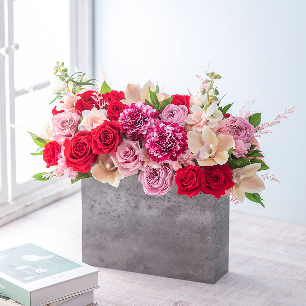 デザイナーズ プリザーブド＆アーティフィシャルフラワーアレンジメント「ノーブルルージュ」