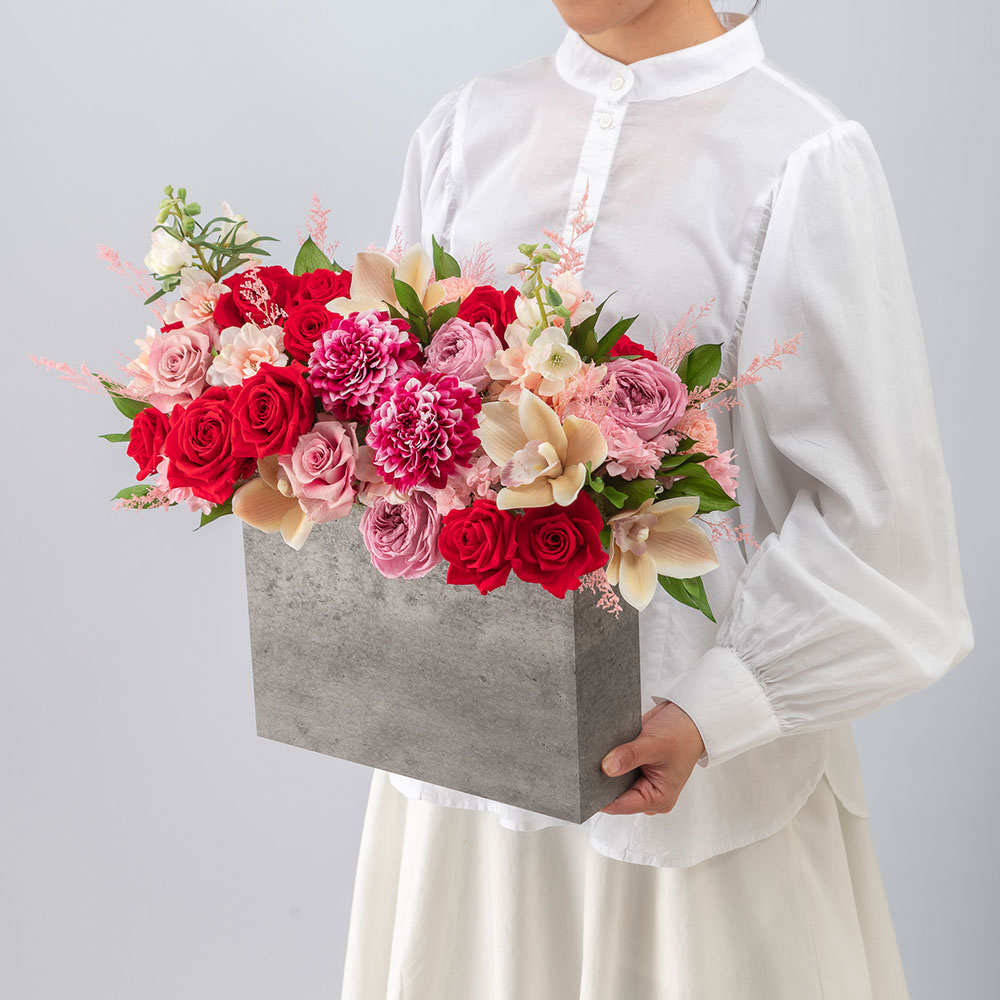 デザイナーズ プリザーブド＆アーティフィシャルフラワーアレンジメント「ノーブルルージュ」