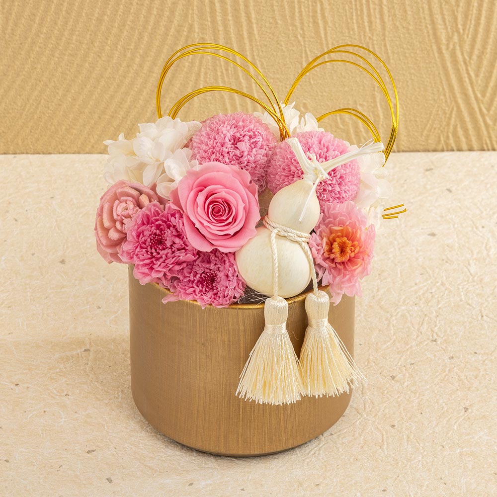 【長寿祝い】プリザーブド＆アーティフィシャルフラワーアレンジメント「桃色寿花（ももいろじゅか）」