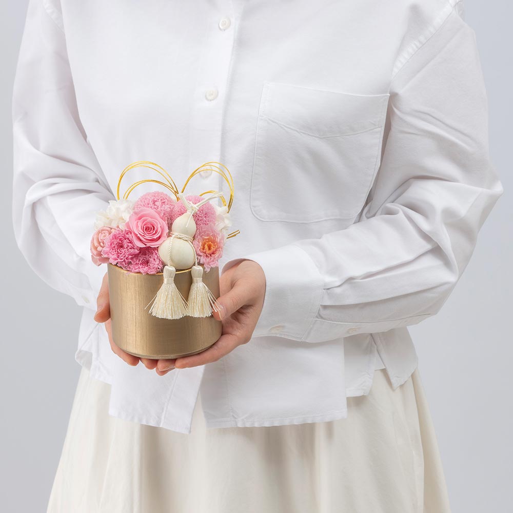 【長寿祝い】プリザーブド＆アーティフィシャルフラワーアレンジメント「桃色寿花（ももいろじゅか）」