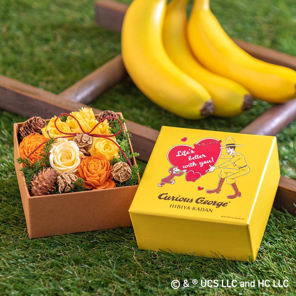 おさるのジョージ プリザーブド＆ドライフラワーアレンジメント「ハートフル」