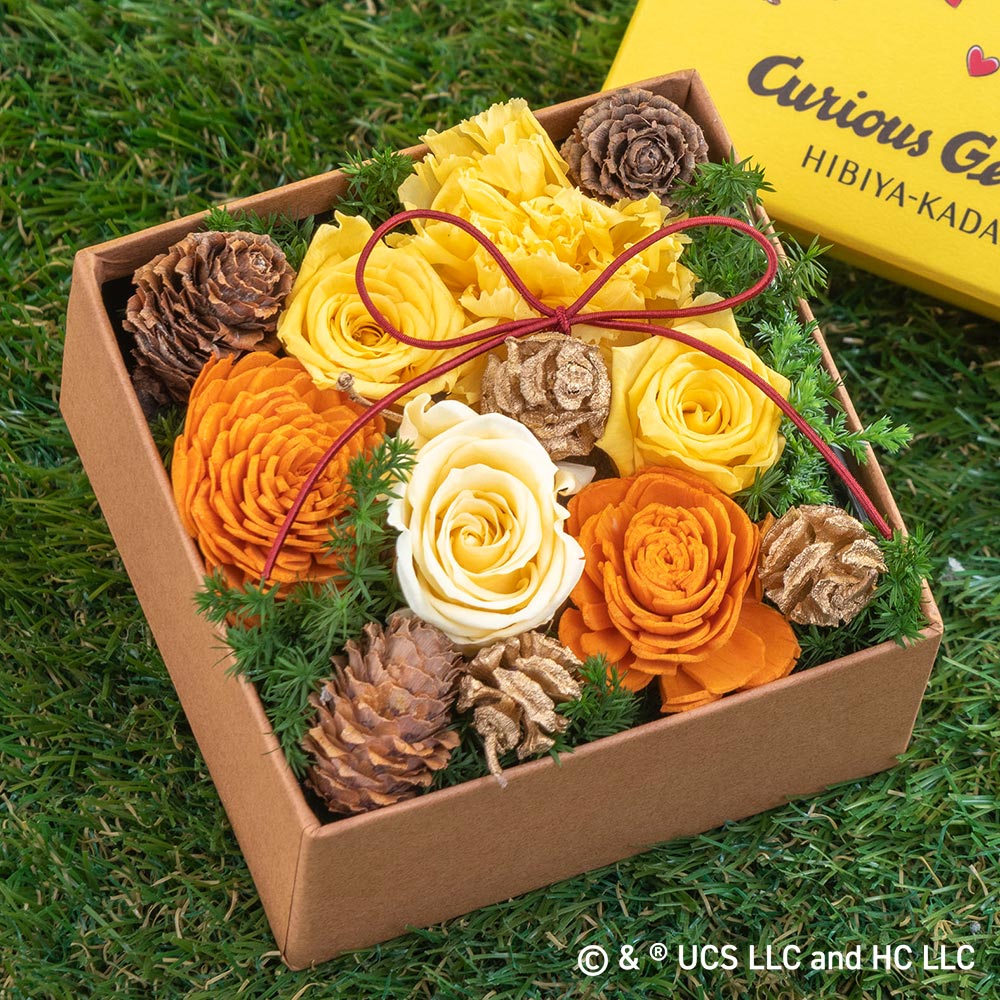 おさるのジョージ プリザーブド＆ドライフラワーアレンジメント「ハートフル」