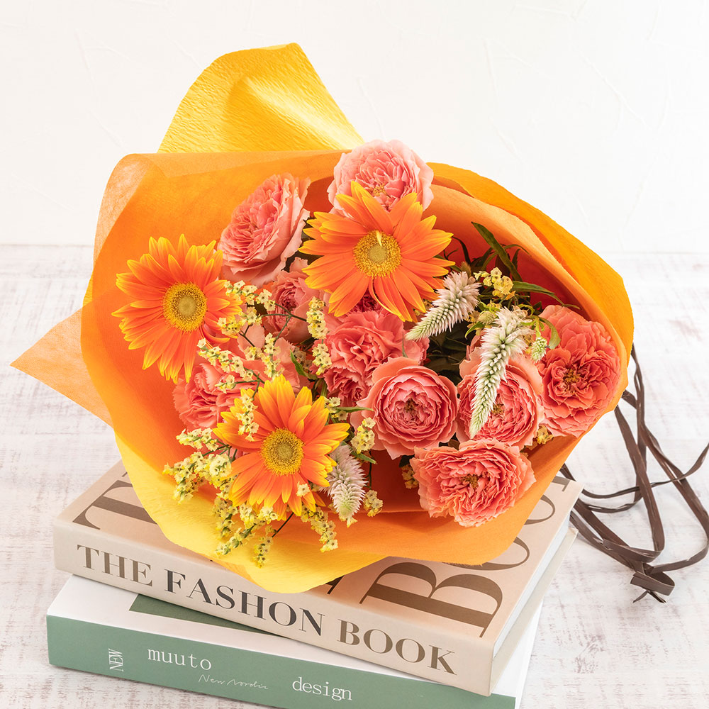 【最短翌日届け】10月旬の花 ガーベラ 花束「フローラルハーベスト」