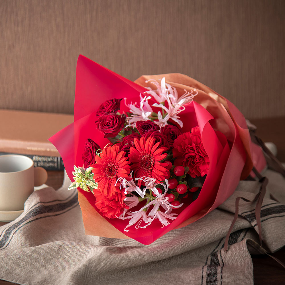 【最短翌日届け】11月旬の花 バラ 花束「ムルティコロール」