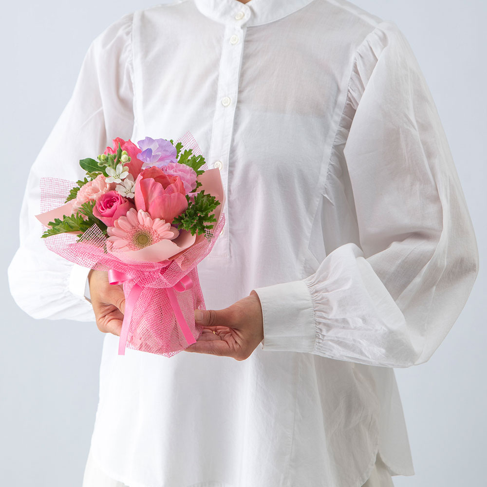 1月旬の花 チューリップ そのまま飾れるブーケ「シュクレローズ」