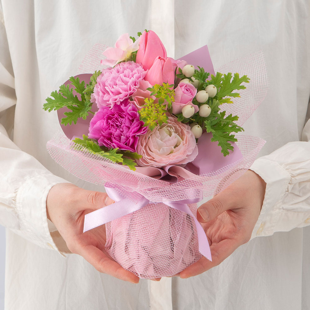 2月旬の花 チューリップ そのまま飾れるブーケ「プティビジュー」