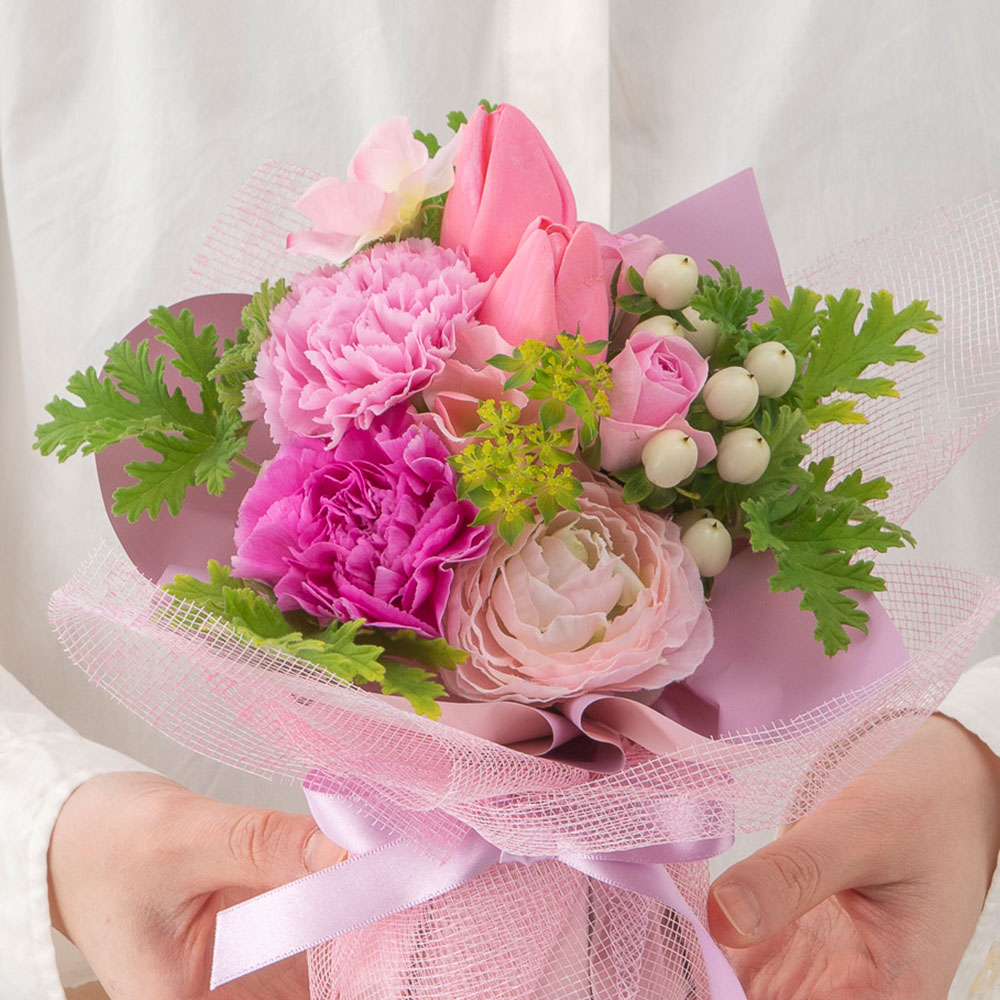 2月旬の花 チューリップ そのまま飾れるブーケ「プティビジュー」