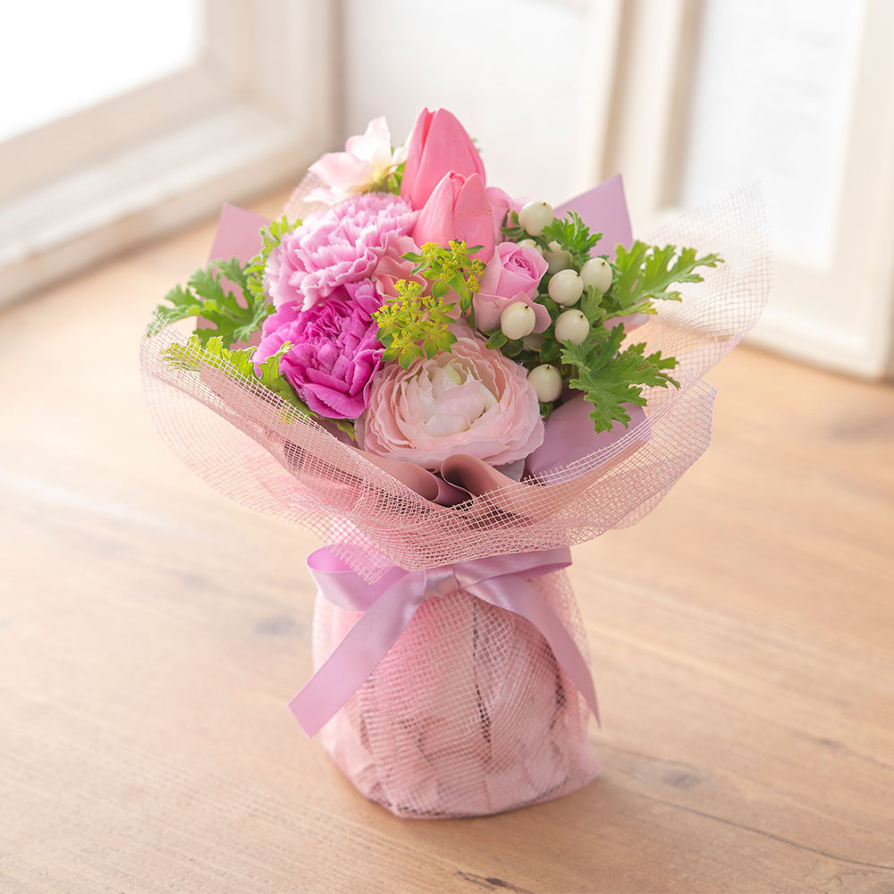 2月旬の花 チューリップ そのまま飾れるブーケ「プティビジュー」