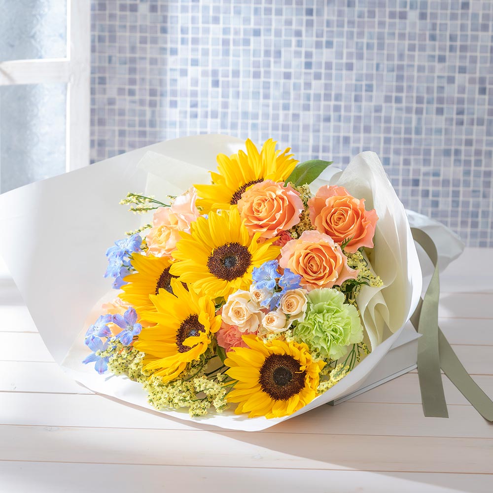 【最短翌日届け】8月 旬の花 ヒマワリ 花束「オーブ」