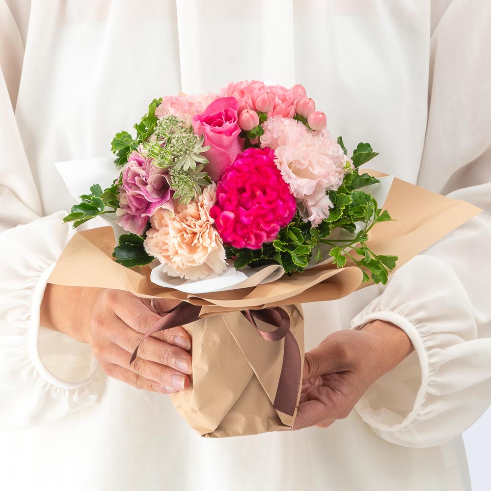 9月旬の花 ケイトウ そのまま飾れるブーケ（ピンク・S）