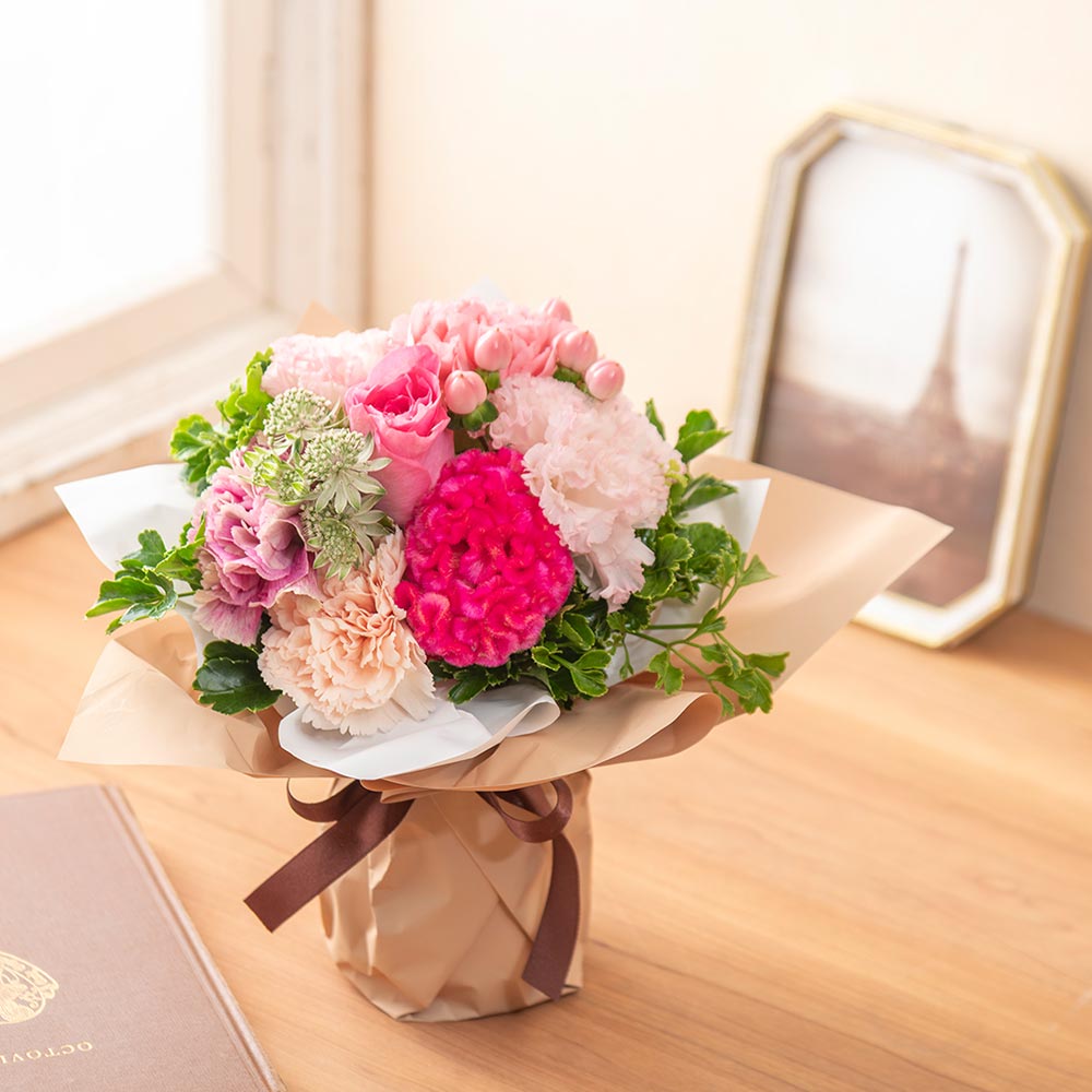 9月旬の花 ケイトウ そのまま飾れるブーケ（ピンク・S）