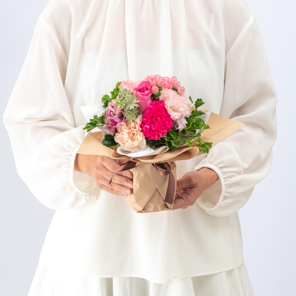9月旬の花 ケイトウ そのまま飾れるブーケ（ピンク・S）