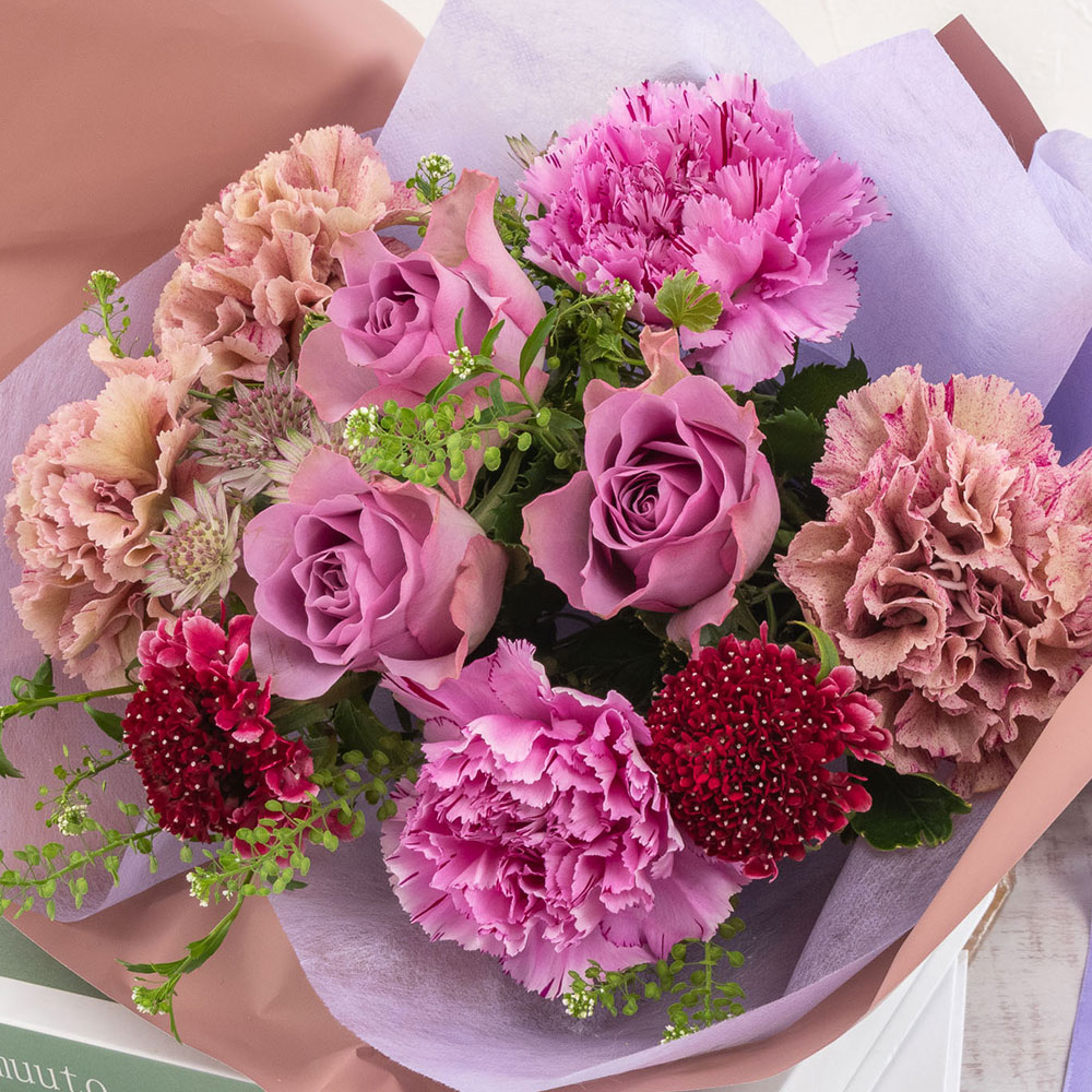 【5月12～14日お届け】母の日　春の旬の花 バラ 花束「レディ・モーヴ」