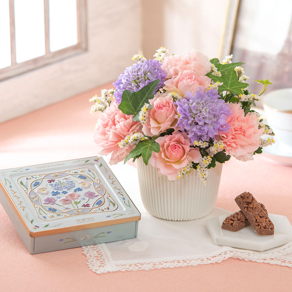 東京フラワーブーケ「チョコクランチ」とアレンジメントのセット