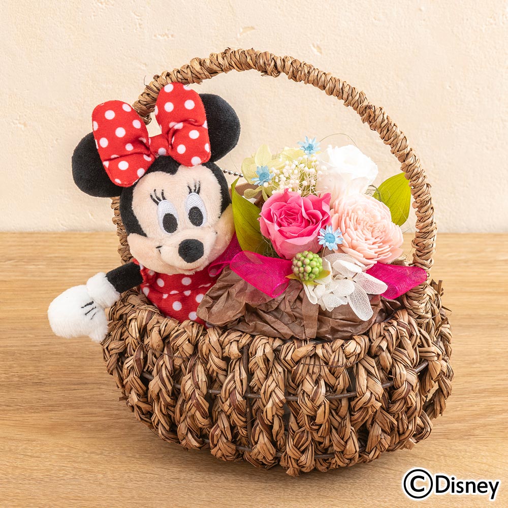 ディズニー プリザーブドアレンジメントとぬいぐるみのセット（ミニーマウス）