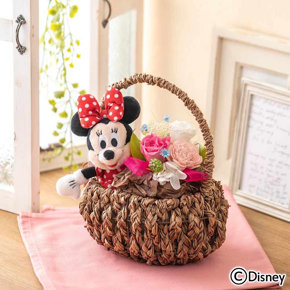 ディズニー プリザーブドアレンジメントとぬいぐるみのセット（ミニーマウス）