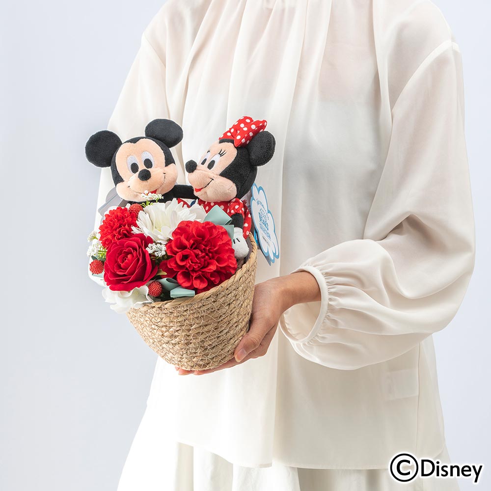 ディズニー アーティフィシャルフラワーアレンジメントとぬいぐるみのセット（ミッキーマウス＆ミニーマウス）