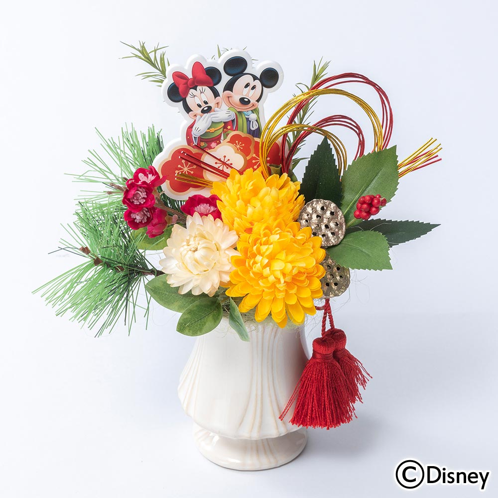 お正月 ディズニー アーティフィシャルフラワーアレンジメント「謹賀新年（ミッキー＆ミニー）」