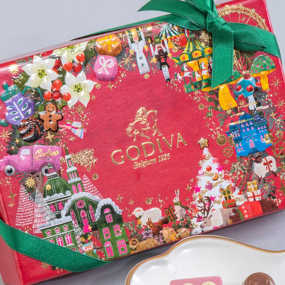 クリスマス ゴディバ「プティフール アソートメント7粒入り」とアレンジメントのセット