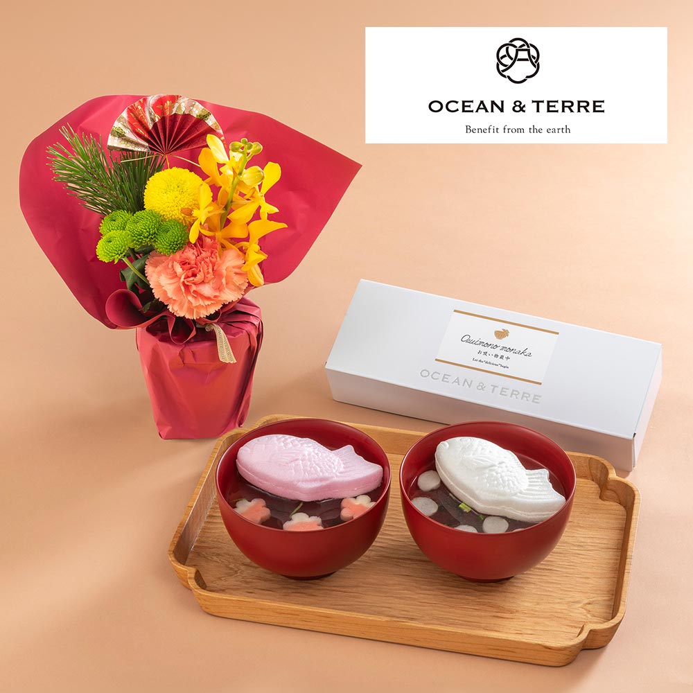 OCEAN & TERRE「鯛のお吸い物最中」とそのまま飾れるブーケのセット