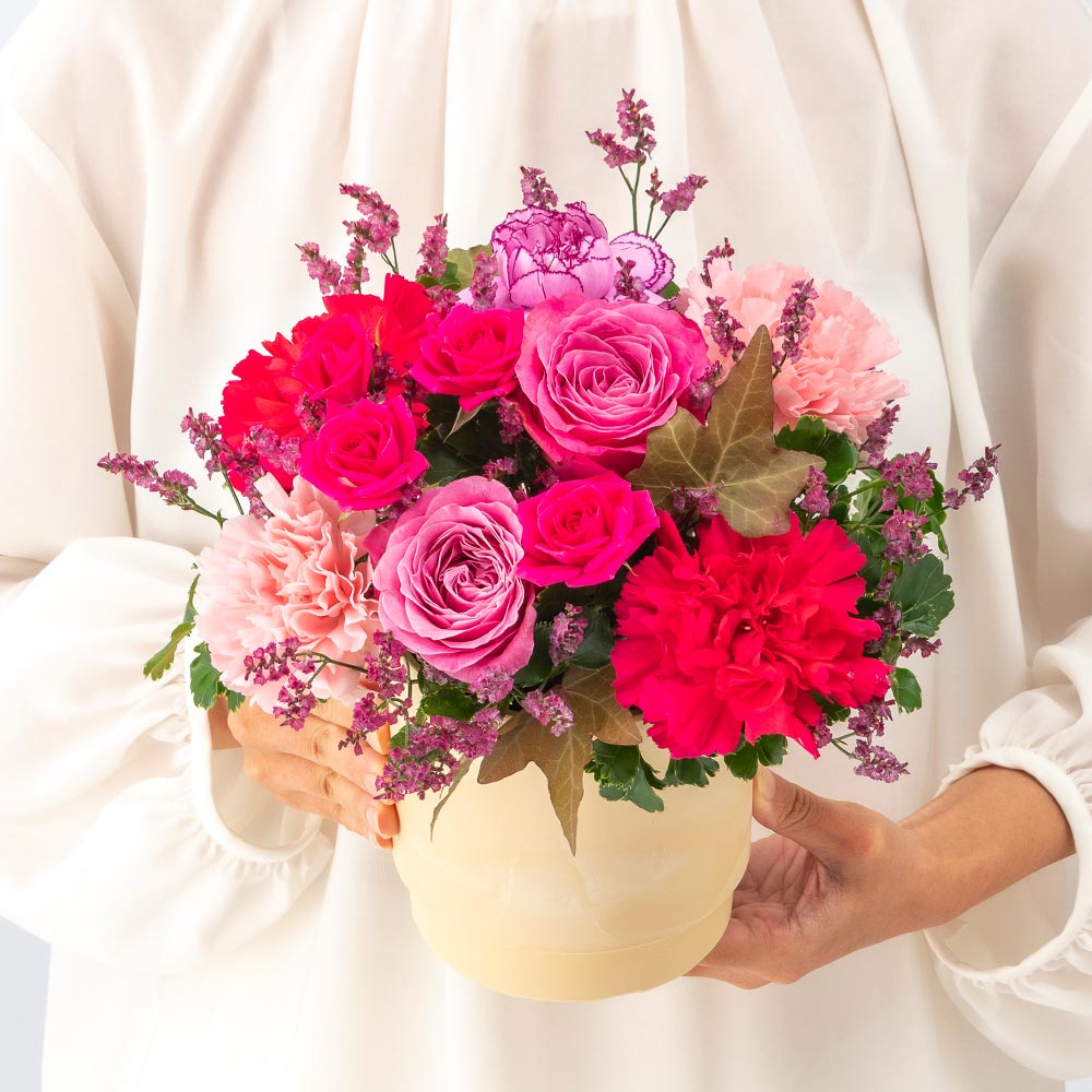 【最短翌日届け】11月旬の花 バラ アレンジメント（ピンク・M）