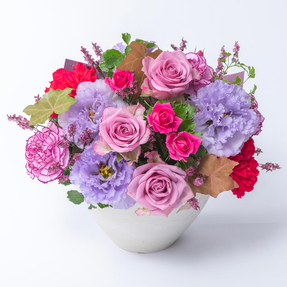 11月旬の花 バラ アレンジメント（ピンク＆パープル・L）