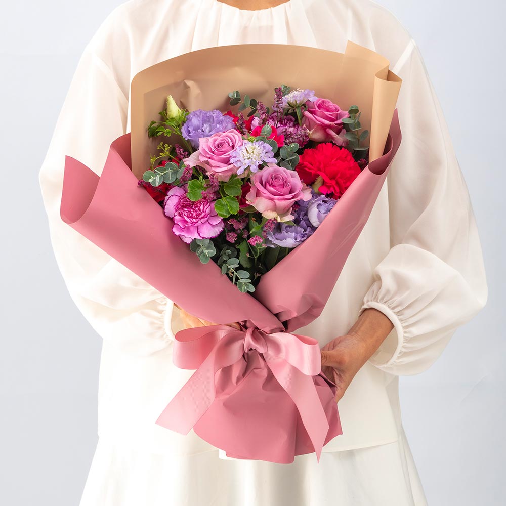 11月旬の花 バラ 花束（ピンク＆パープル・L）