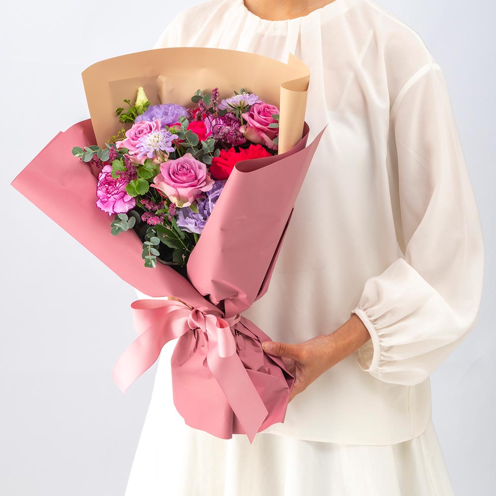11月旬の花 バラ 花束（ピンク＆パープル・L）
