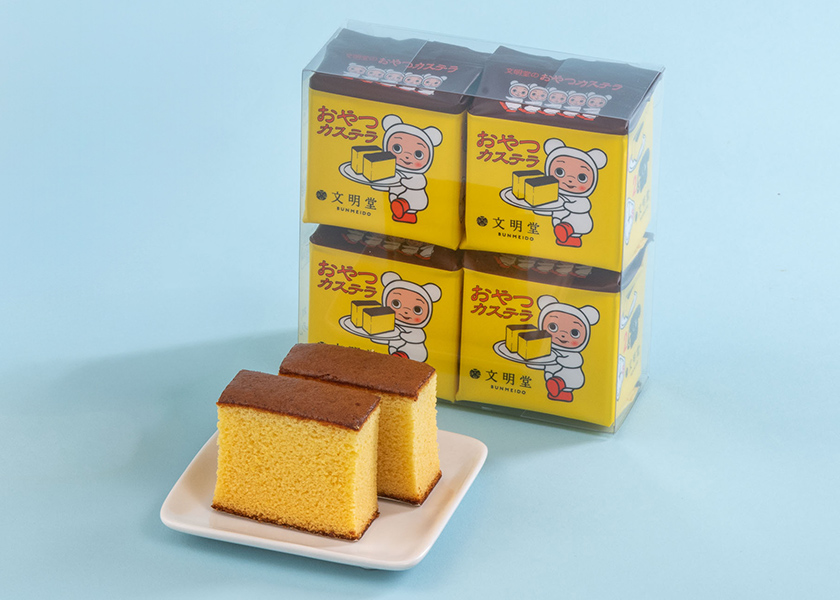 文明堂「おやつカステラ」とお花のセット