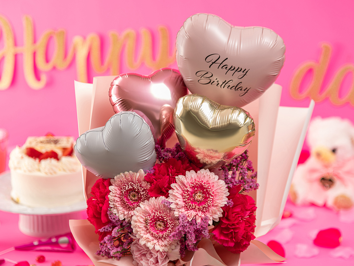 そのまま飾れるバルーンブーケ レッド(赤色)・ピンク(桃色)