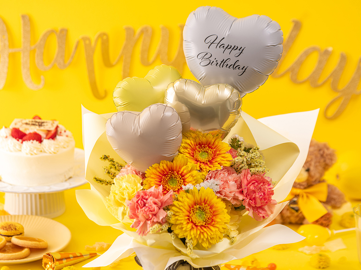 そのまま飾れるバルーンブーケ イエロー(黄色)・オレンジ(橙色)