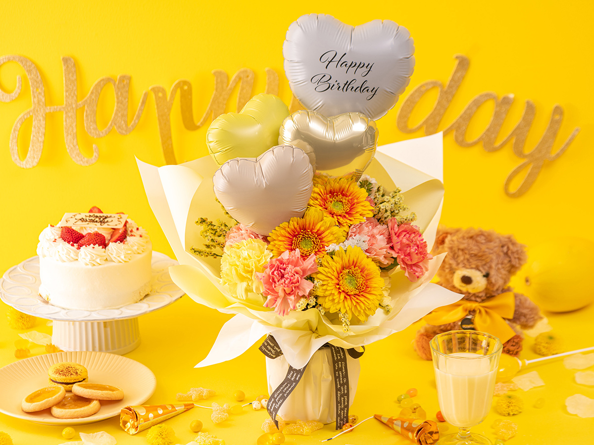 そのまま飾れるバルーンブーケ イエロー(黄色)・オレンジ(橙色)