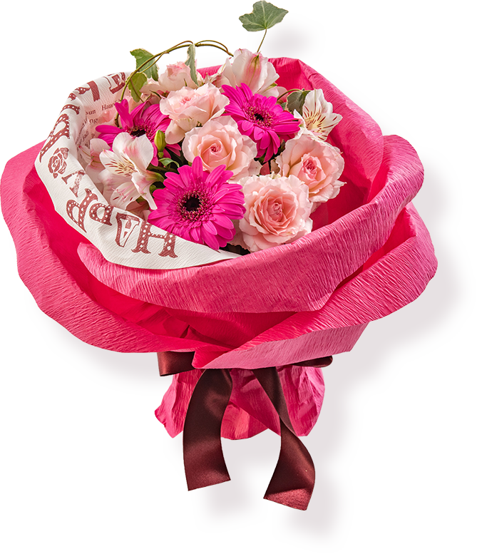 そのまま飾れるバラの形の花束ペタロ・ローザ「ハッピーバースデー」