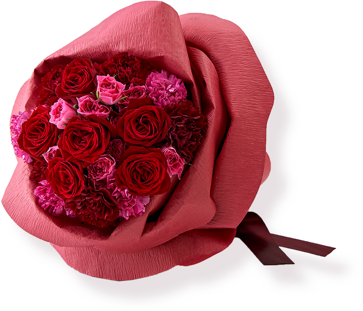 バラの形の花束ペタロ・ローザ「シャイニングレッド」