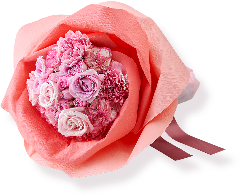 バラの形の花束ペタロ・ローザ「エレガントピンク」