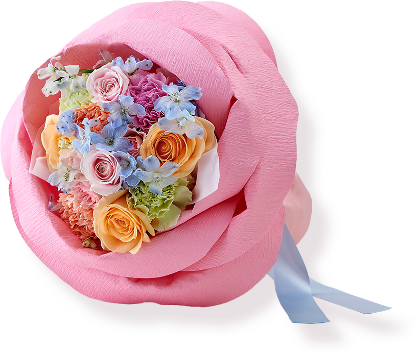 バラの形の花束ペタロ・ローザ「フェミニンミックス」
