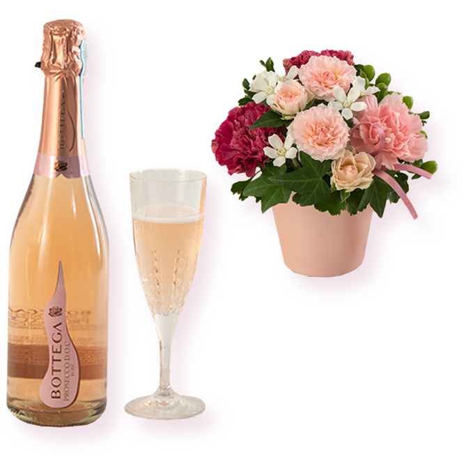 ロゼスパークリングワインとアレンジメントのセット