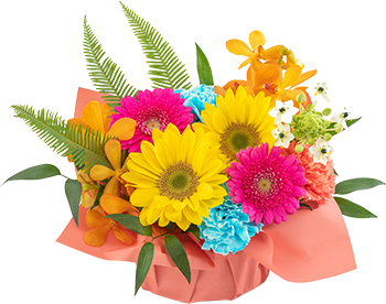 青空に映えるあざやかなアレンジメント